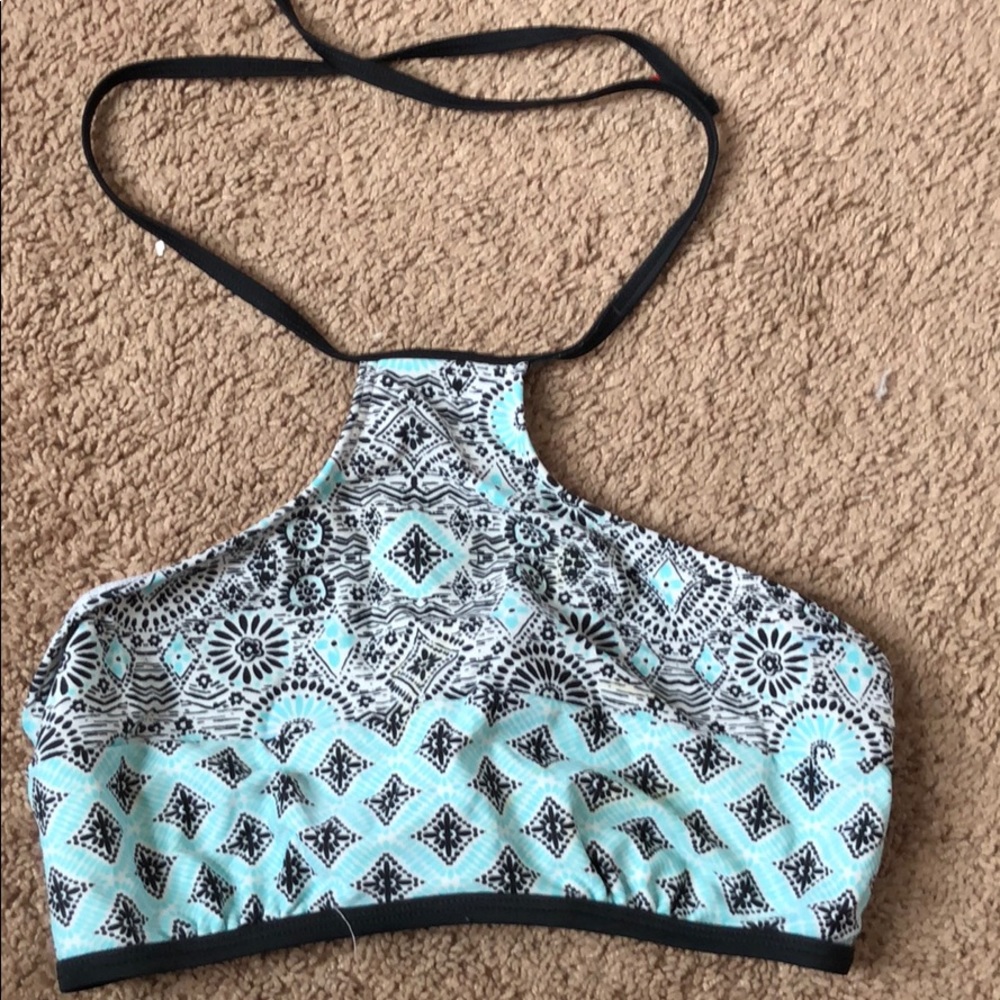 Blue black and white swimsuit